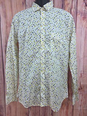 Diesel Industry Mens Button-Up Shirt Size XL Yellow & Black Polka Dot Print